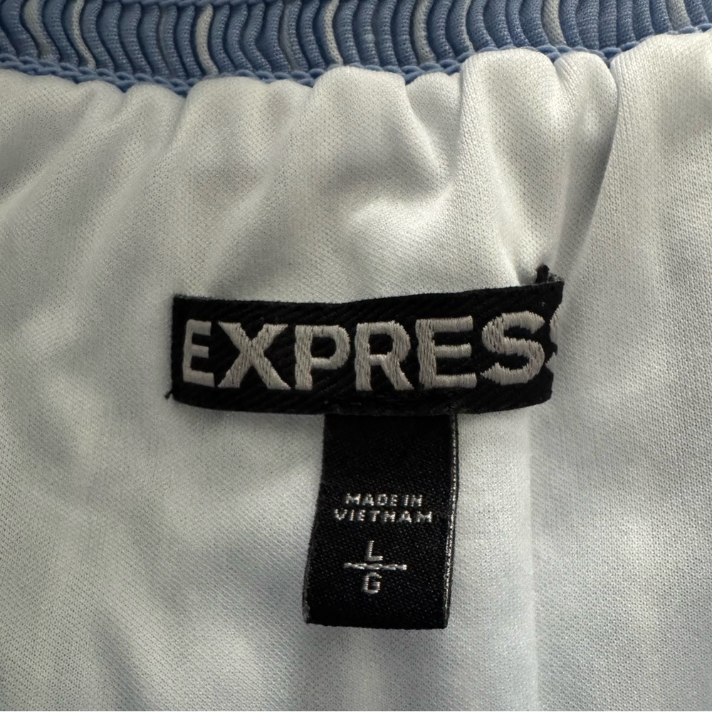 Express Blue and White Bishop Sleeve Off-Shoulder Sundress - Picture 4 of 5